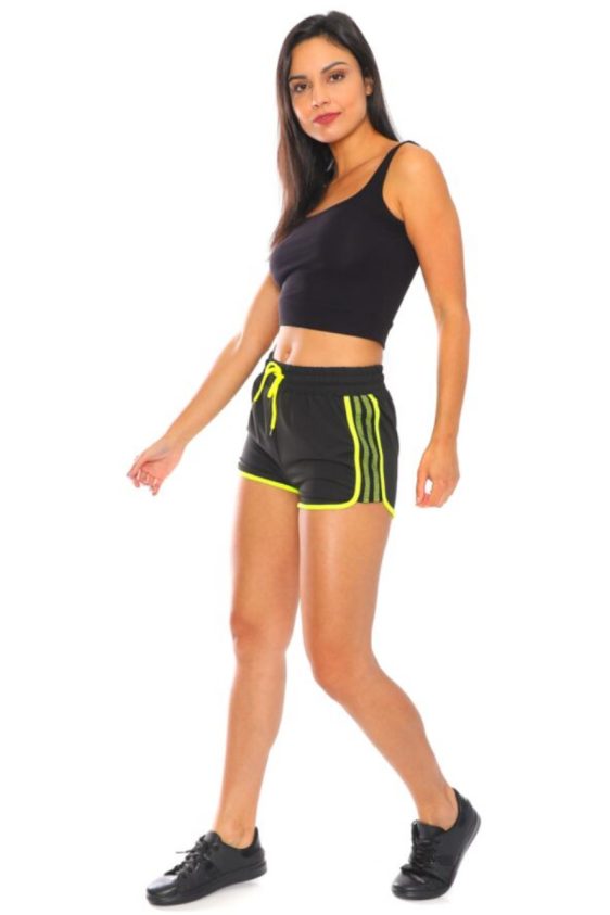 Dolphin Shorts Black Color Tie-Waist with Side Stripes
