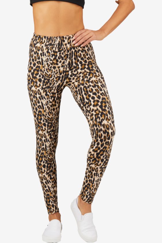 Printed Leggings High Waisted Black and Yellow Color with Leopard Pattern