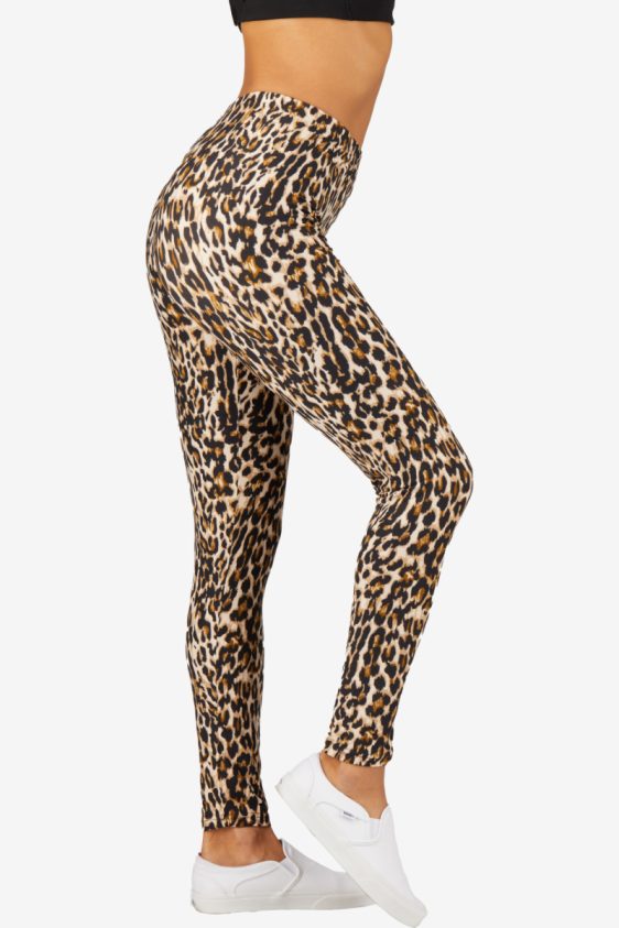 Printed Leggings High Waisted Black and Yellow Color with Leopard Pattern