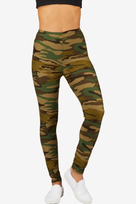Printed Leggings High Waisted Green and Black Color with Camouflage Pattern