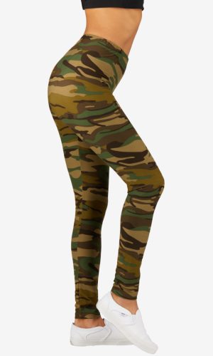 Printed Leggings High Waisted Green and Black Color with Camouflage Pattern