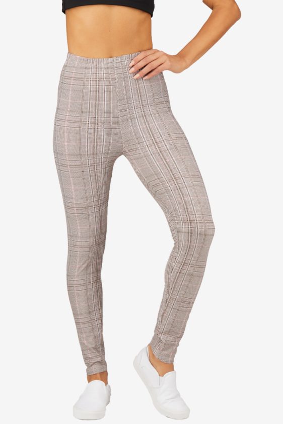 Printed Leggings High Waisted Light Grey Color with Pleated Pattern