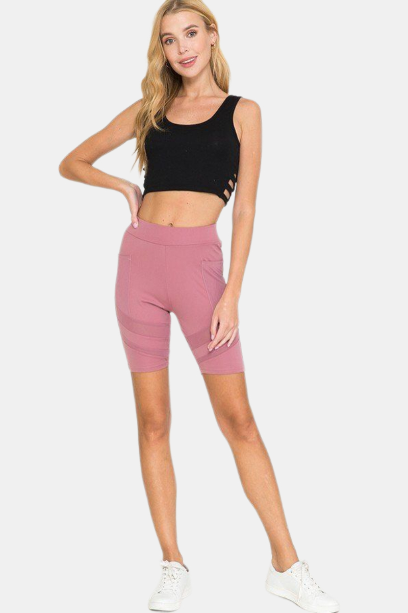 Pink Mesh Biker Shorts & One Shoulder Lace-Up Crop Top Set – IRHAZ