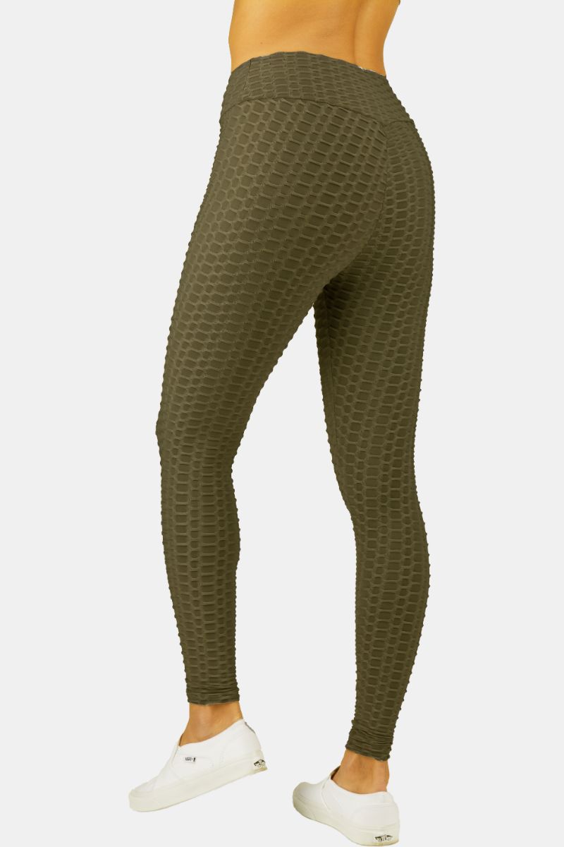Brazilian Textured High Waist Leggings S-M-L-XL Green-Black Bubble 3D  Honeycomb