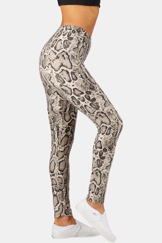 Printed Leggings High Waisted Black and Grey Color with Snake Skin Pattern