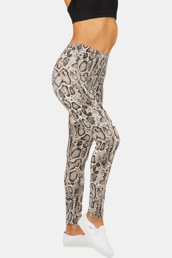 Printed Leggings High Waisted Black and Grey Color with Snake Skin Pattern