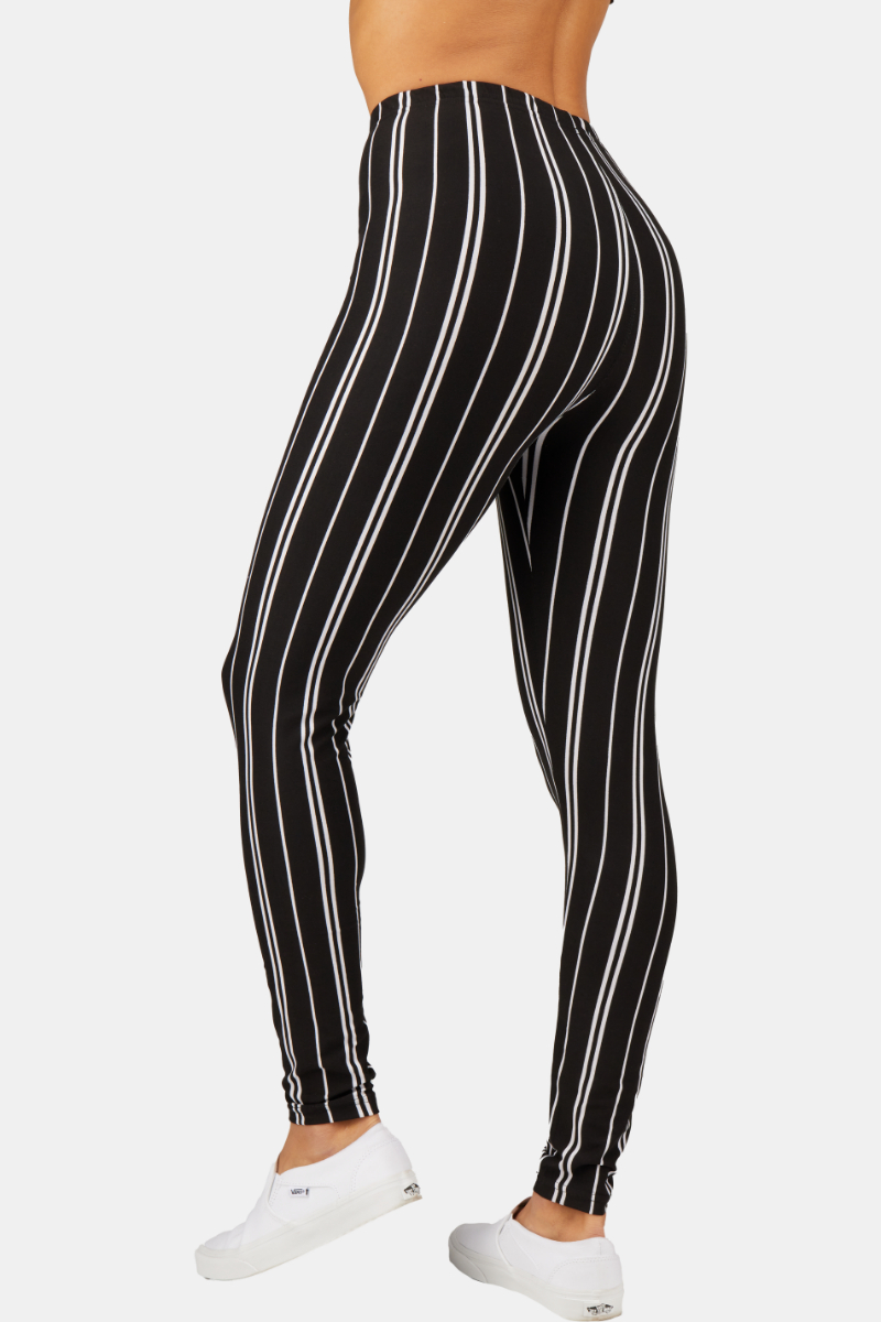 Printed Leggings High Waisted Black and Thin White Color with Striped  Pattern - Its All Leggings