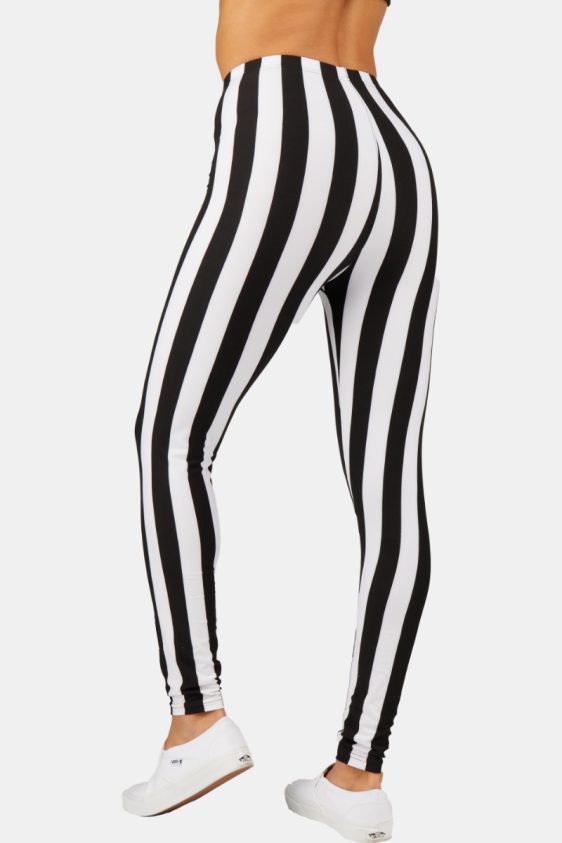 Printed Leggings High Waisted Black and White Color with Striped Pattern